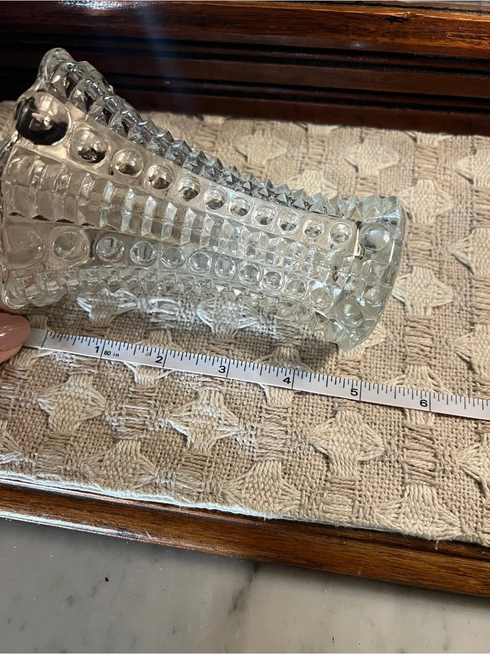 INDIANA GLASS Vintage Mayflower Pattern Bubble & Bar Textured Vase Approx 5 In.